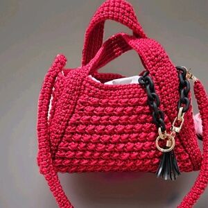 Chic Red Crochet Mini Bag